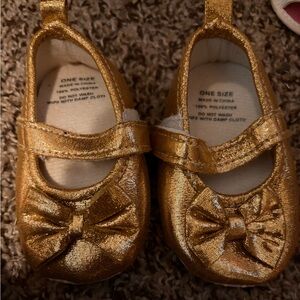 gold sparkly bow flats